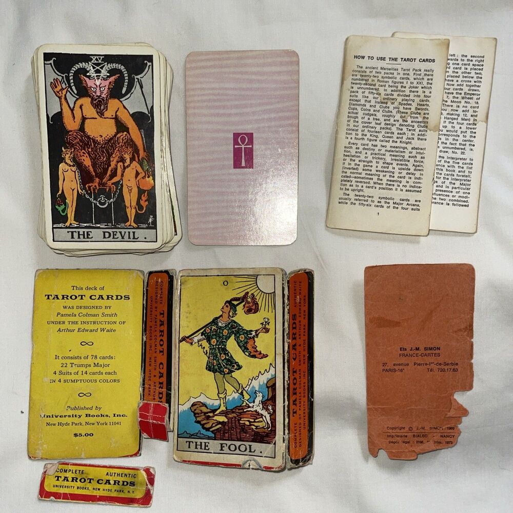 Complete 1960s 1st Edition University Books Tarot Cards By Pamela Coleman Smith+